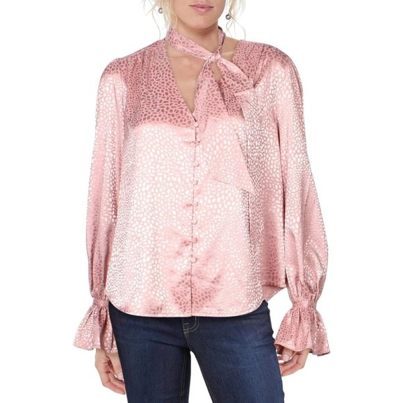 LINI Anya V-Neck Bell Sleeves Blouse Rose Pink NWT - Small - Picture 1 of 4